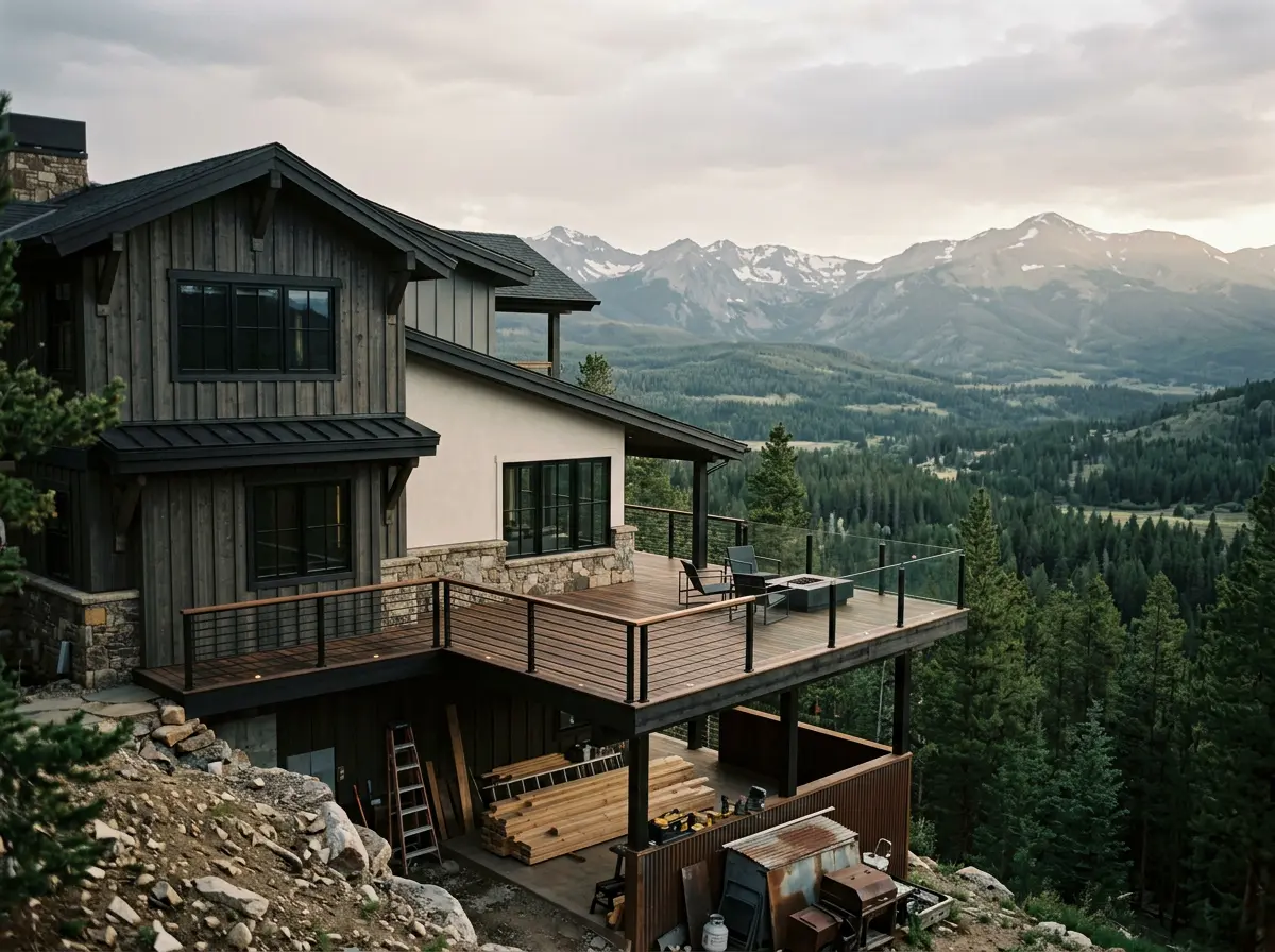 Renovated mountain home exterior in Breckenridge, Colorado with a new deck and refreshed siding